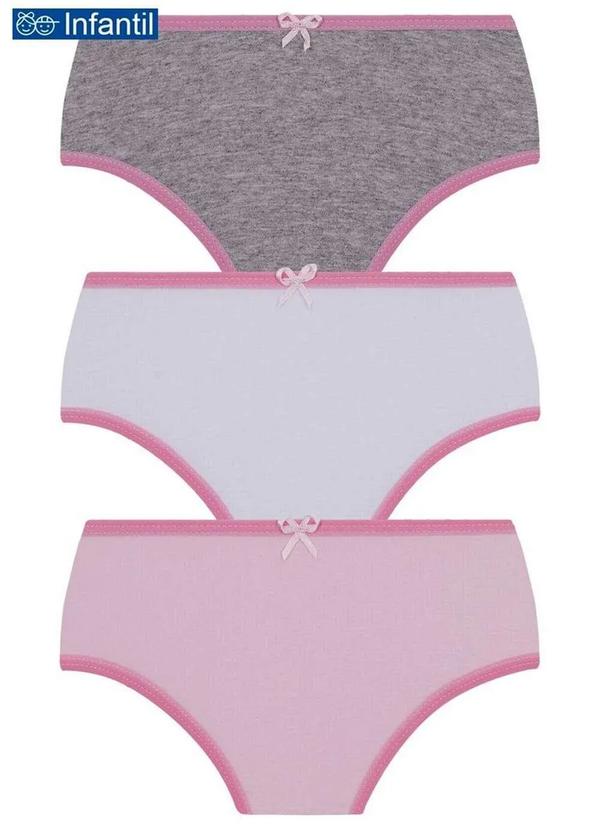 Vista 2 Kit com 3 Calcinhas Lobinha 18101-089 Infantil 0905-Cinza-Branco-Rosa Lupo Lupo