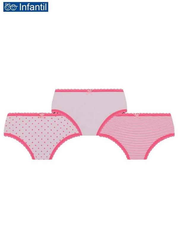 Vista 2 Kit com 3 Calcinhas Lobinha 18102-089 Infantil 0900-Rosa-Branco Lupo Lupo