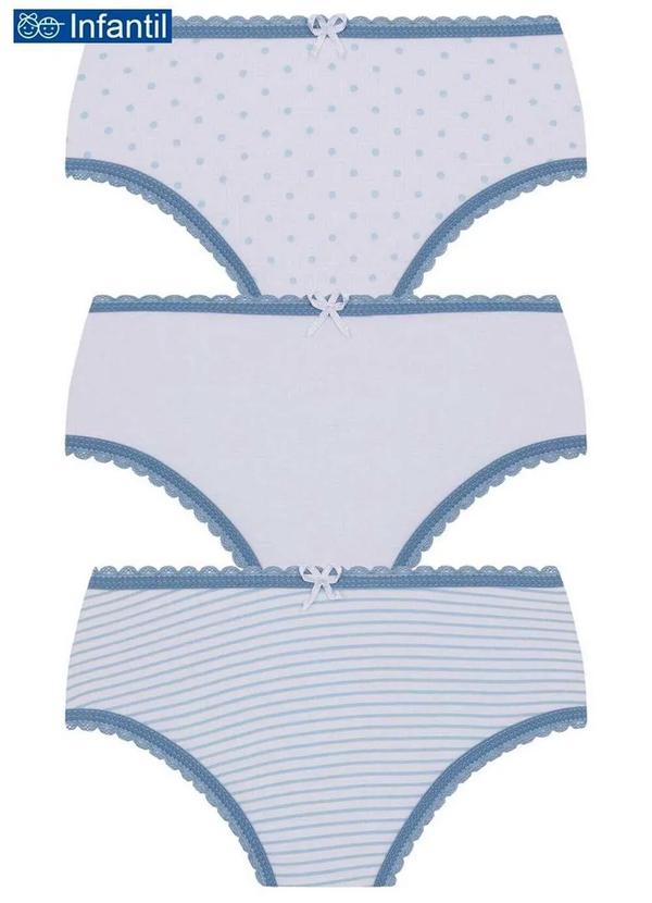 Vista 2 Kit com 3 Calcinhas Lobinha 18102-089 Infantil 0903-Azul-Branco Lupo Lupo