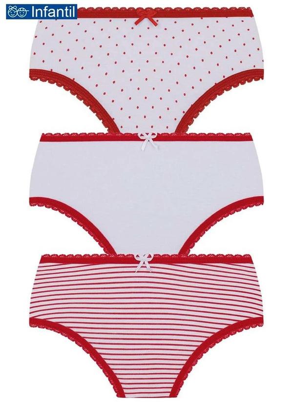 Vista 2 Kit com 3 Calcinhas Lobinha 18102-089 Infantil 0904-Vermelho-Branco Lupo Lupo