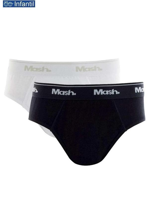 Vista 2 Kit com 2 Cuecas Slip Mash 113.04 Infantil Pt00-Branco/Preto MASH