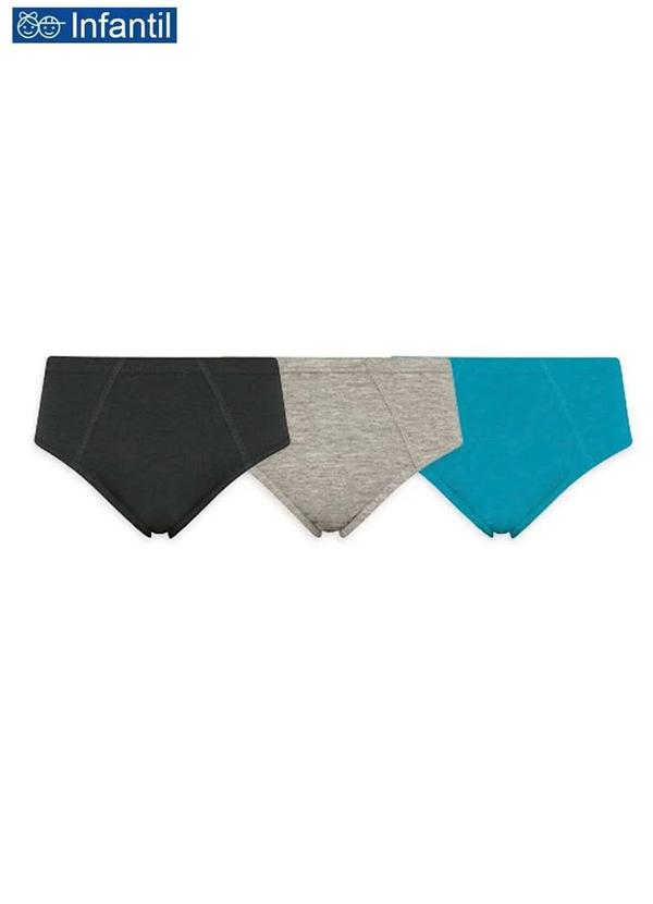 Vista 2 Kit com 3 Cuecas Selene Slip 11950-001 Infantil 997-Preto/Cinza-/Verde-Petroleo SELENE