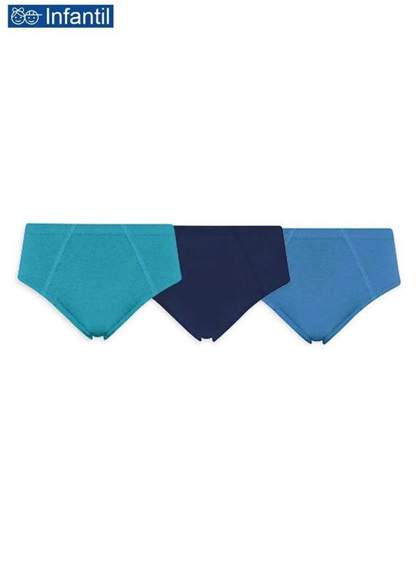 Vista 2 Kit com 3 Cuecas Selene Slip 11950-001 Infantil 998-Verde-Petroleo/Marinho/Royal SELENE