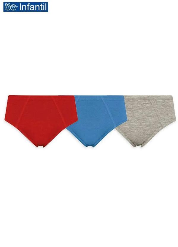 Vista 2 Kit com 3 Cuecas Selene Slip 11950-001 Infantil 999-Vermelho/Royal/Cinza-Mescla SELENE