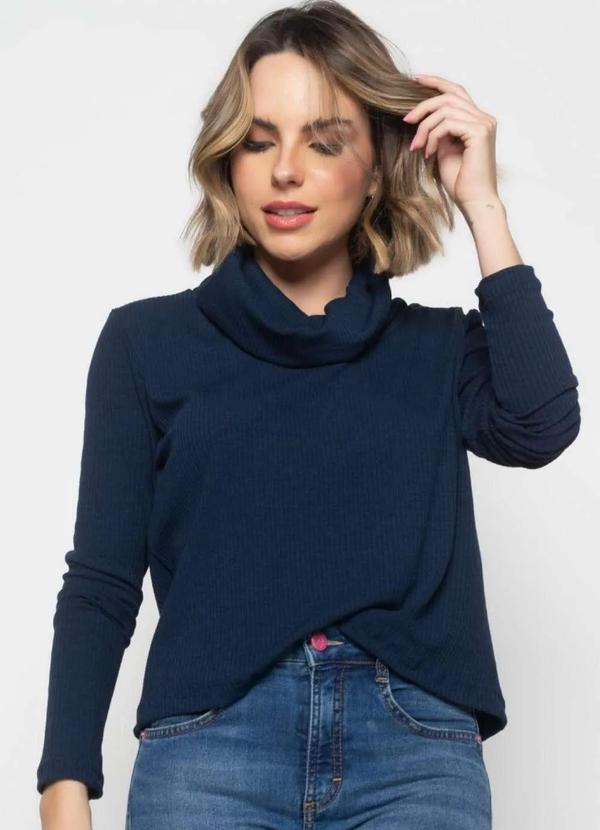 Vista 2 Blusa Golão Manga Longa Canelada Fashion Azul Salvatore Fashion Salvatore Fashion