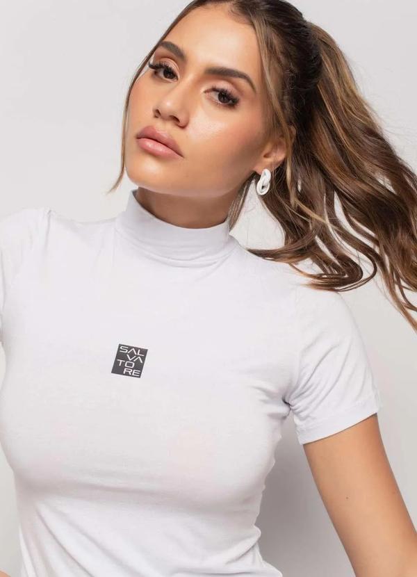 Vista 2 Blusa Sport Gola Alta Manga Curta Malha Branco Salvatore Fashion Salvatore Fashion