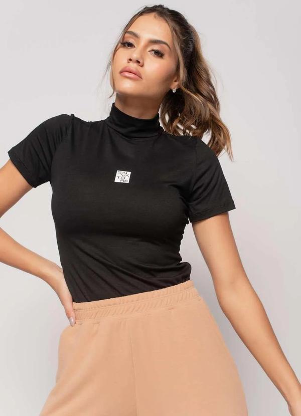 Vista 2 Blusa Sport Gola Alta Manga Curta Malha Preto Salvatore Fashion Salvatore Fashion