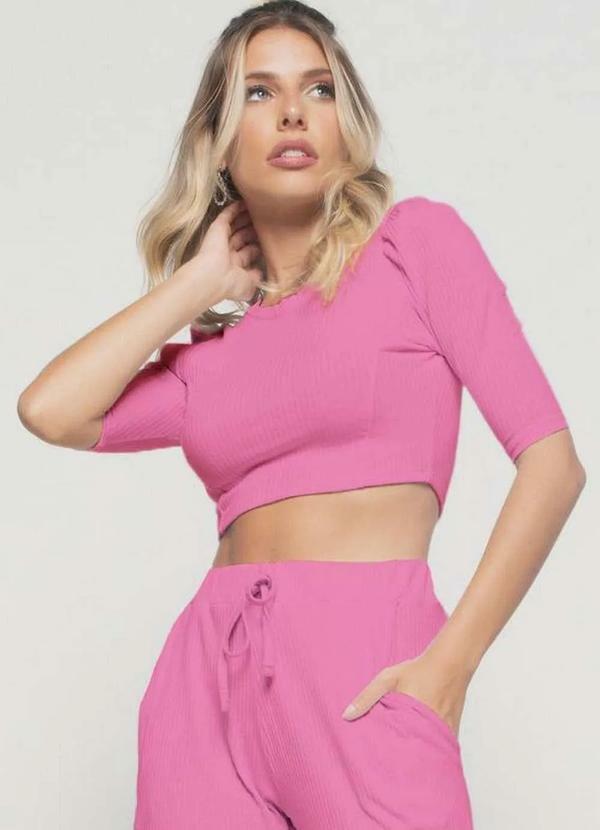 Vista 2 Cropped Princesa Gola Redonda Malha Canelada Fashion Rosa Salvatore Fashion Salvatore Fashion