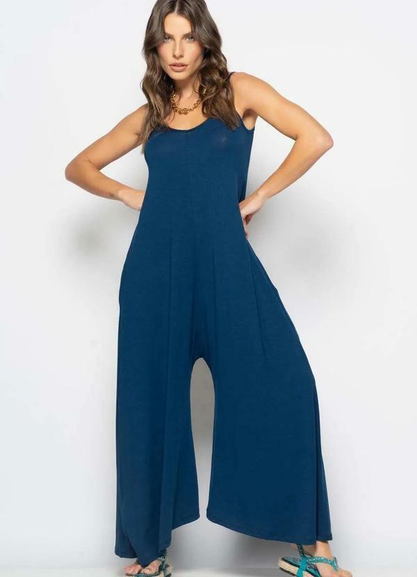 Vista 2 Macacão Alcinha Pantalona Malha Azul Salvatore Fashion Salvatore Fashion