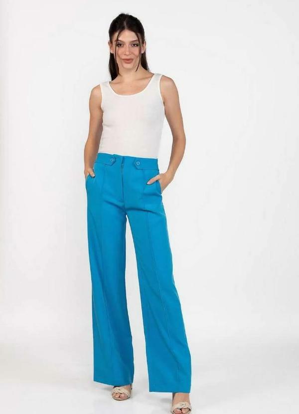 Calca Pantalona Alfaiataria Lisa Azul