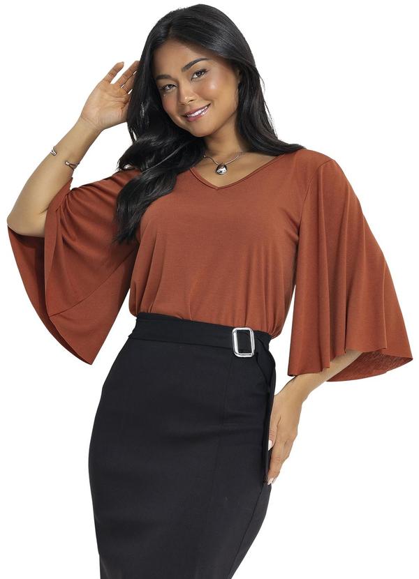 Vista 2 Blusa Marrom em Poliviscose Rosalie Rosalie