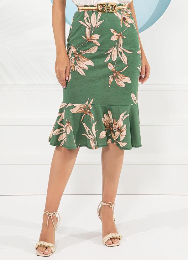 Vista 2 Saia Floral Verde em Poliviscose Rosalie Rosalie
