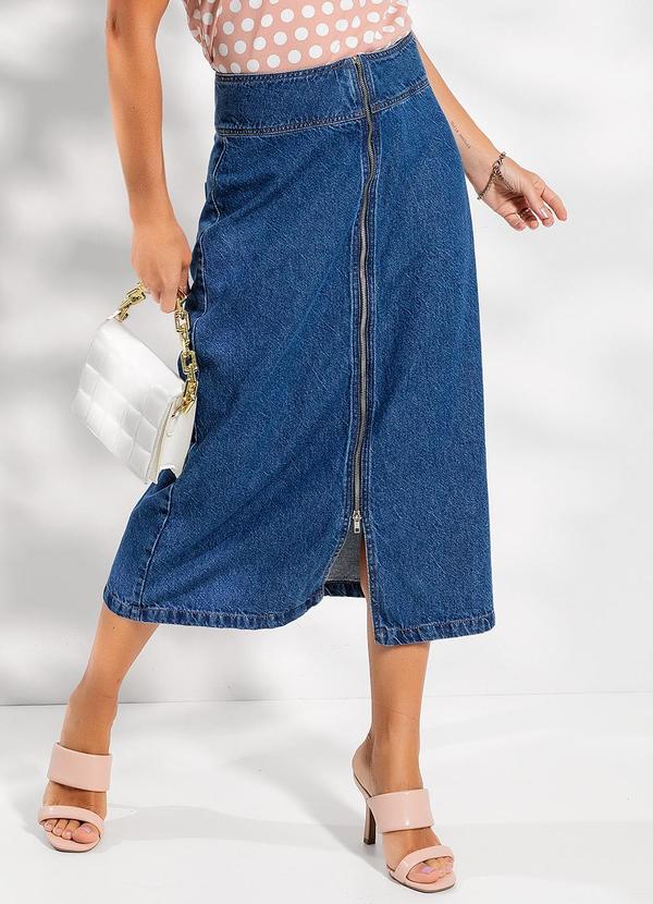 Saia Jeans Azul Escuro em Jeans
