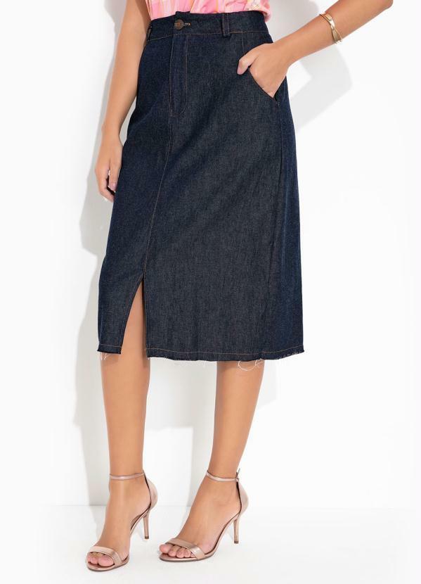 Saia Jeans Escuro com Bolsos
