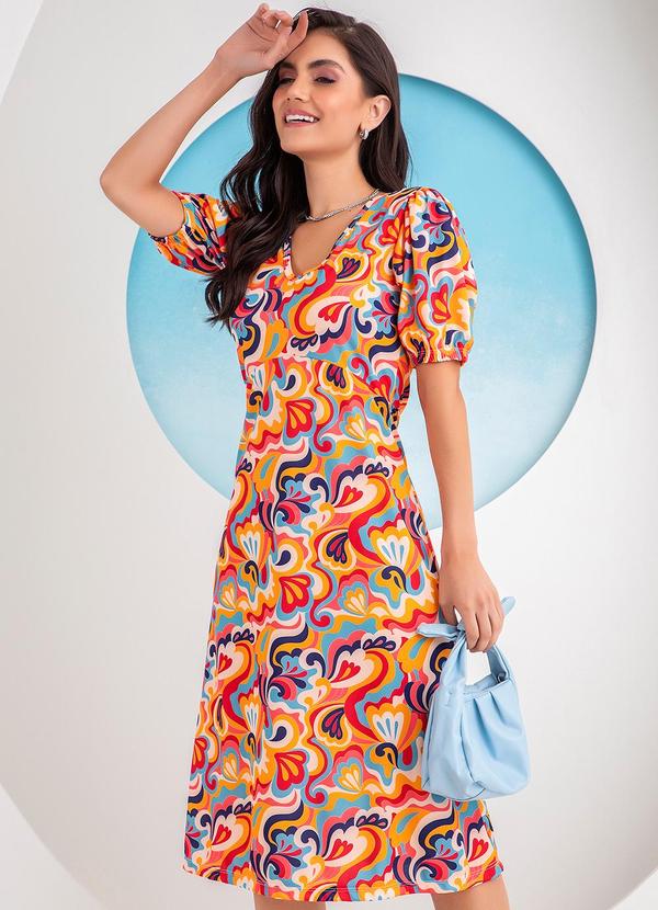 Vestido Abstrata em Jersey Acetinado