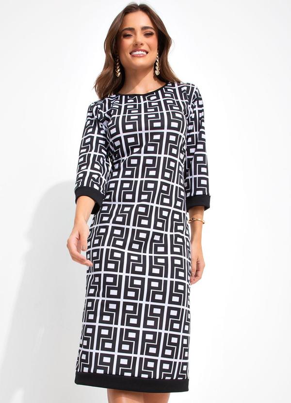 Vestido Abstrato Preto e Branco em Malha