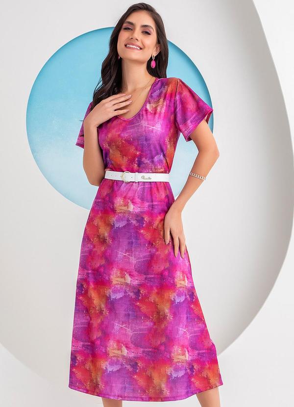Vestido Aquarelado em Jersey Acetinado