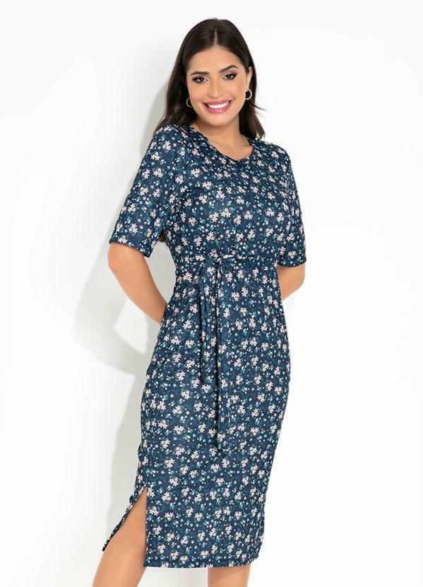 Vista 2 Vestido Floral Marinho com Fenda Rosalie Rosalie