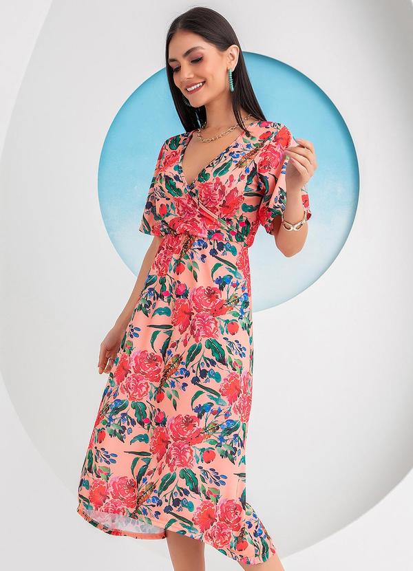 Vestido Floral Vibrante em Jersey Acetinado