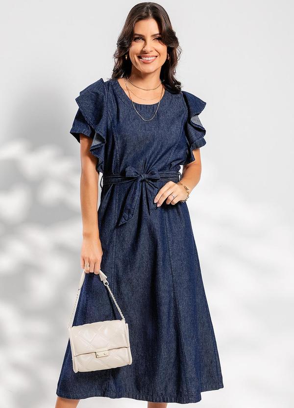 Vestido Jeans Azul Escuro em Jeans Leve