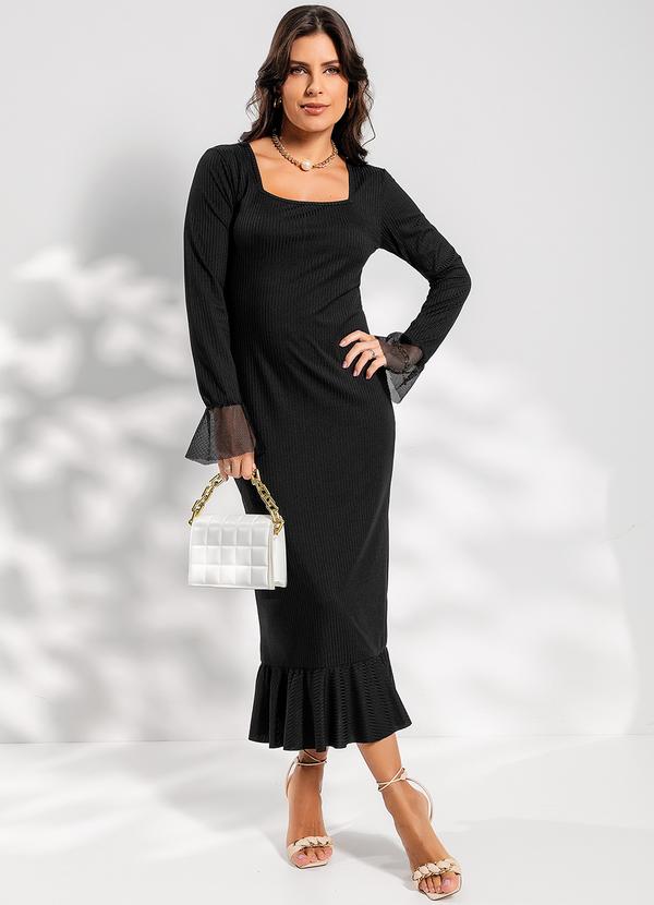 Vista 2 Vestido Preto em Canelado Rosalie Rosalie