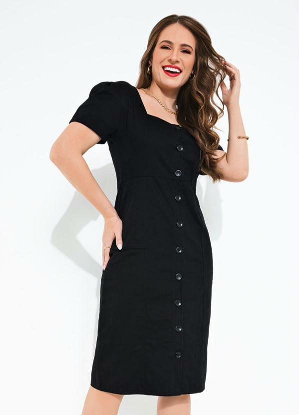Vestido Preto Sarja com Botões