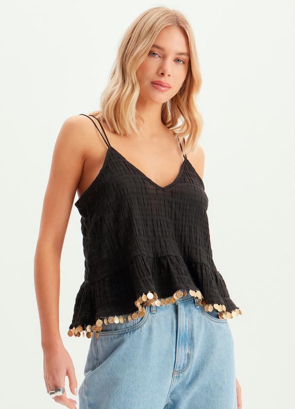 Vista 2 Blusa Bata de Alça Preta Lança Perfume Lança Perfume