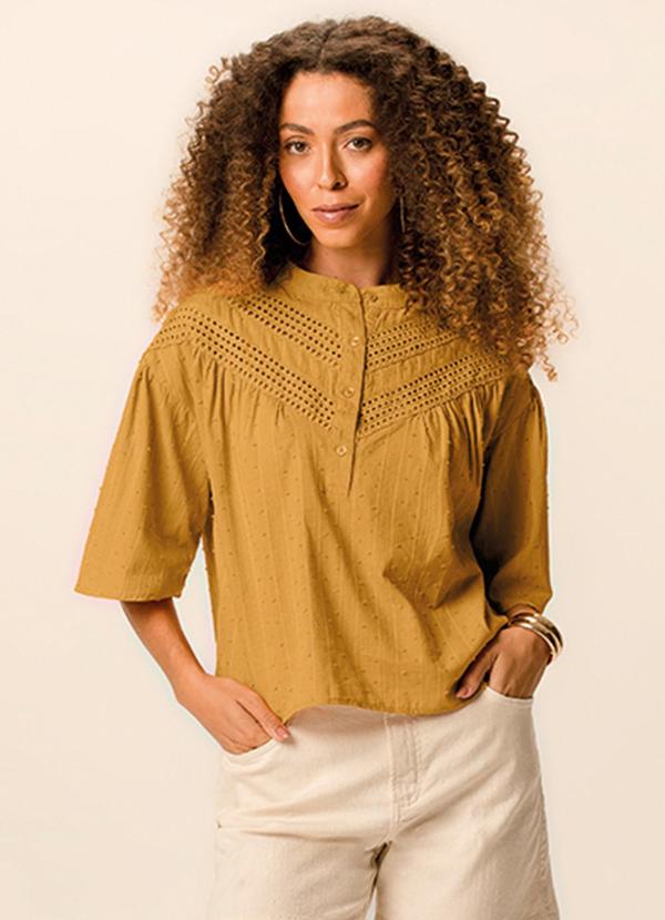 Blusa Bata em Algodão Amarelo Mostarda