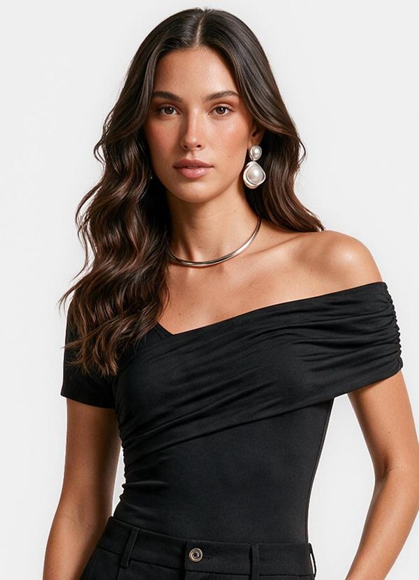 Body Feminino Sobreposição de Manga Preto