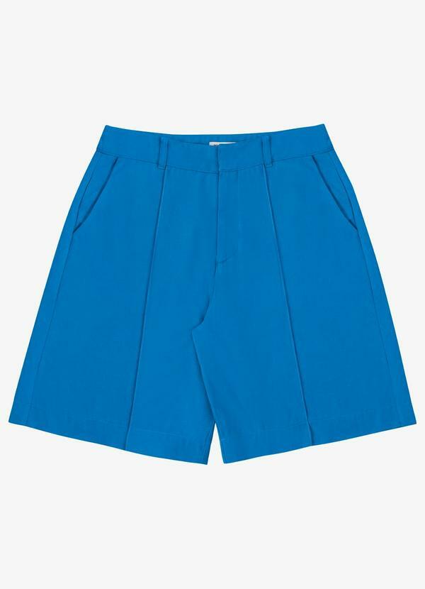 Bermuda Feminina Alfaiataria Viscose Azul