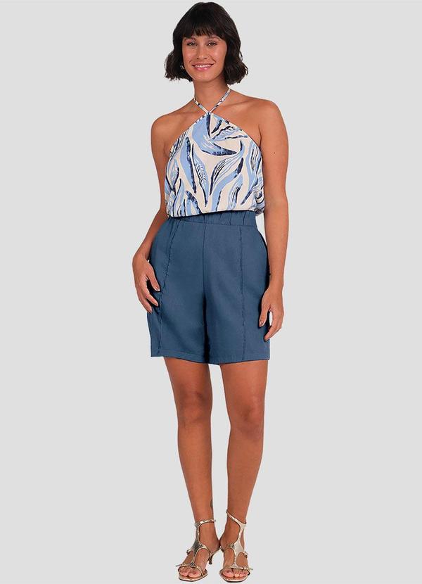 Bermuda Feminina em Viscose Linho com Bolso Azul