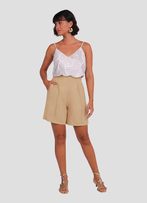 Bermuda Feminina em Viscose Linho com Bolso Bege