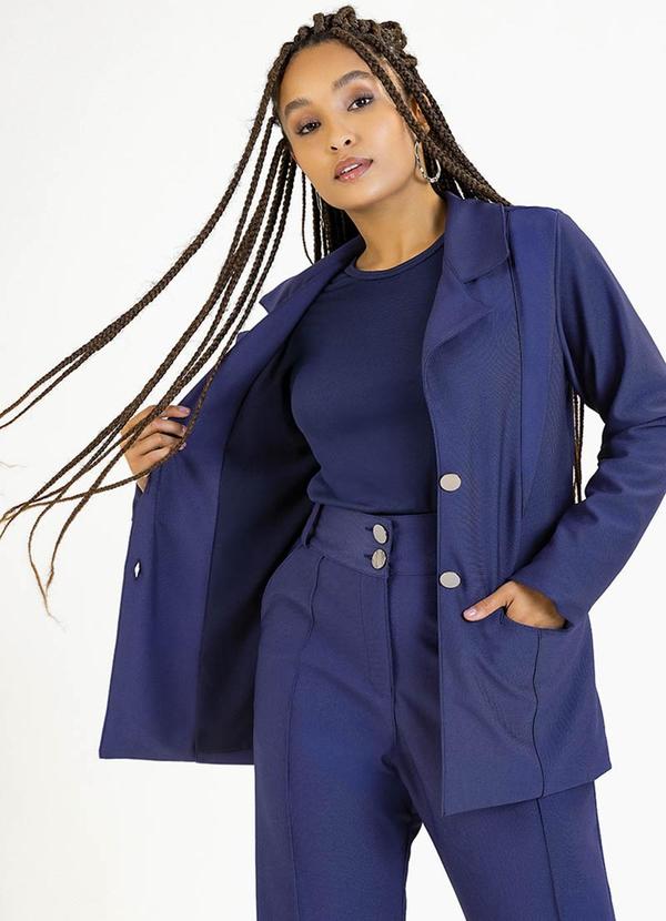 Vista 2 Blazer Adulto em Malha Sarjada Eco Azul Soft Bonni Soft Bonni