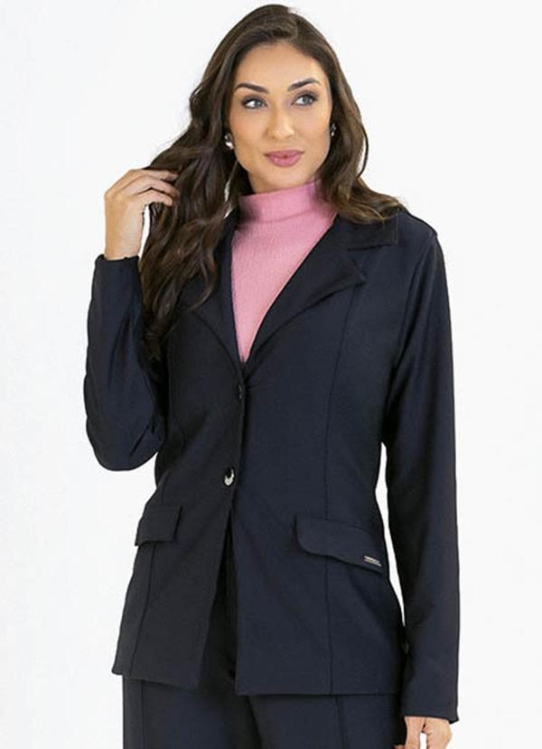 Vista 2 Blazer Adulto em Malha Sarjada Eco Preto Soft Bonni Soft Bonni