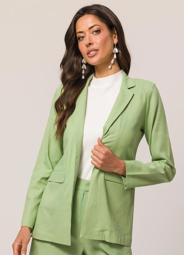 Vista 2 Blazer Alongado em Plano Linen Verde Doce Trama Doce Trama