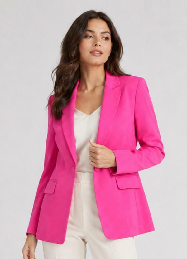 Blazer Alongado Feminino em Alfaiataria Rosa