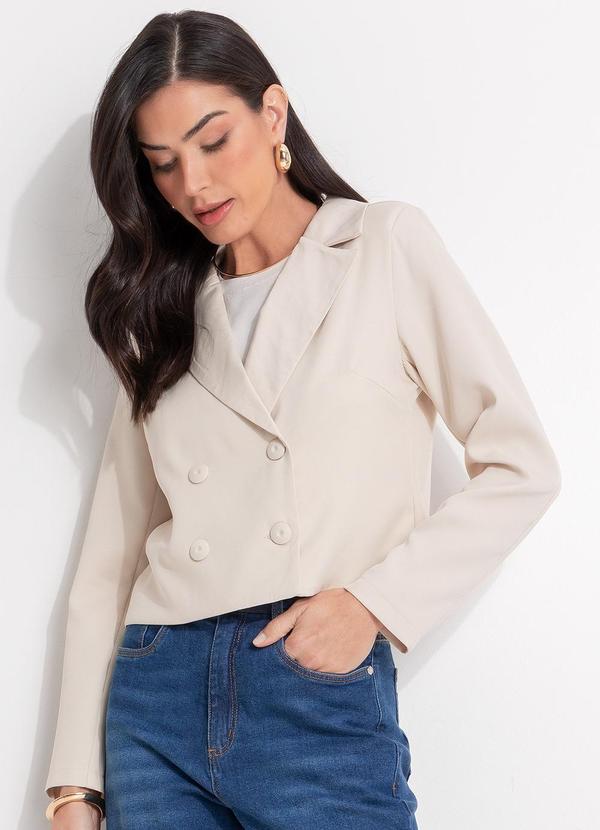 Vista 2 Blazer Bege Claro em Crepe Plano Quintess Quintess