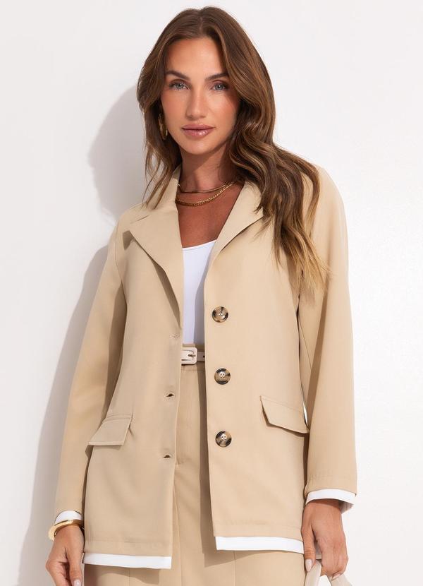 Vista 2 Blazer Bege em Crepe Plano Quintess Quintess