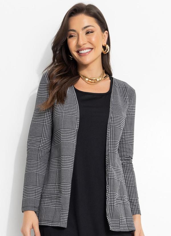 Blazer com Bolsos Xadrez Preto