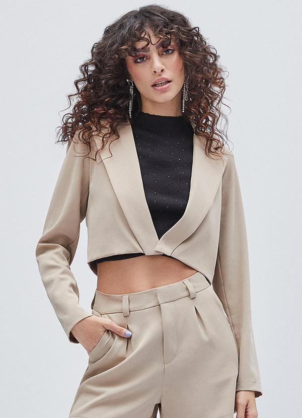 Vista 2 Blazer Cropped de Alfaiataria Bege Authoria Authoria