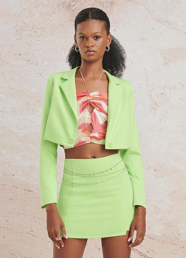 Vista 2 Blazer Cropped de Alfaiataria Lima Verde Limão Authoria Authoria