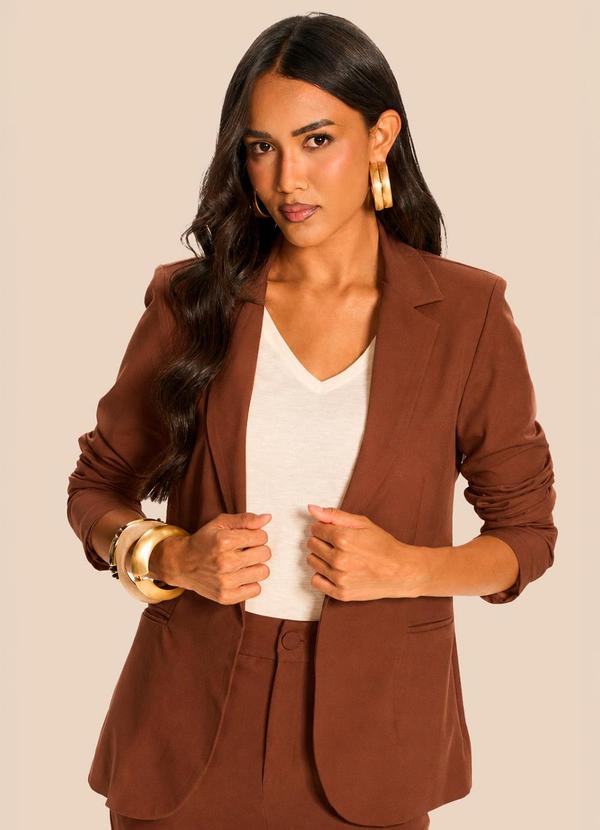 Blazer de Alfaiataria em Sarja Miragem Marrom