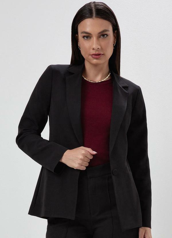 Vista 2 Blazer em Alfaiataria com Fivela Preto Tania Principessa Principessa