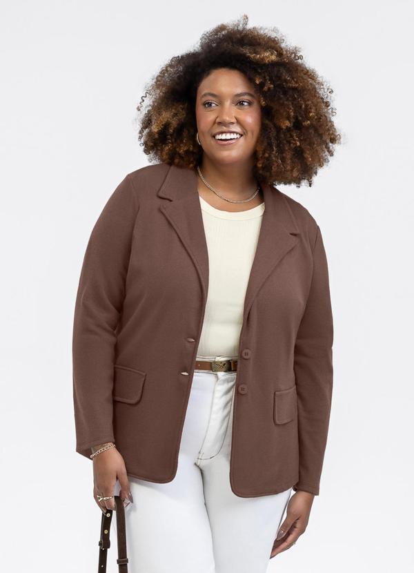 Blazer em Tecido Texturizado Marrom Escuro