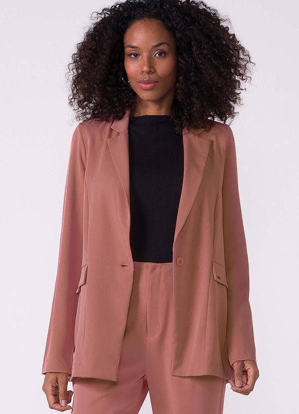 Vista 2 Blazer Feminino Alfaiataria Alongado Rosa Marialícia Marialícia