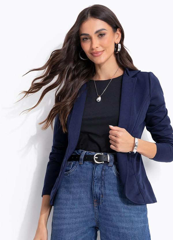 Blazer Feminino Azul Marinho em Moletinho com Botão Único