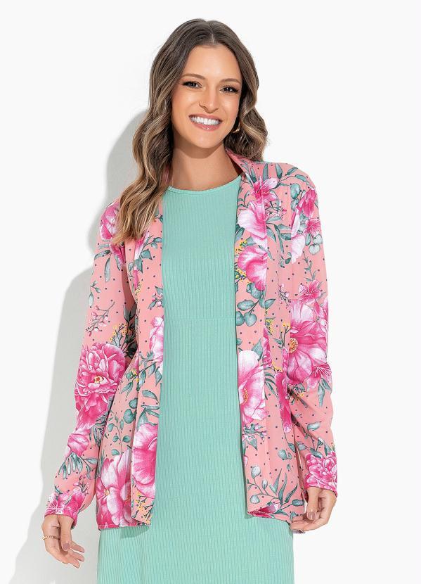 Vista 2 Blazer Floral Rosa com Botão Rosalie Rosalie