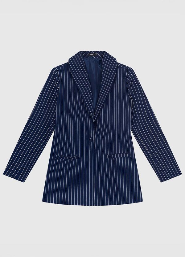 Blazer Listrado Alongado de Alfaiataria Azul