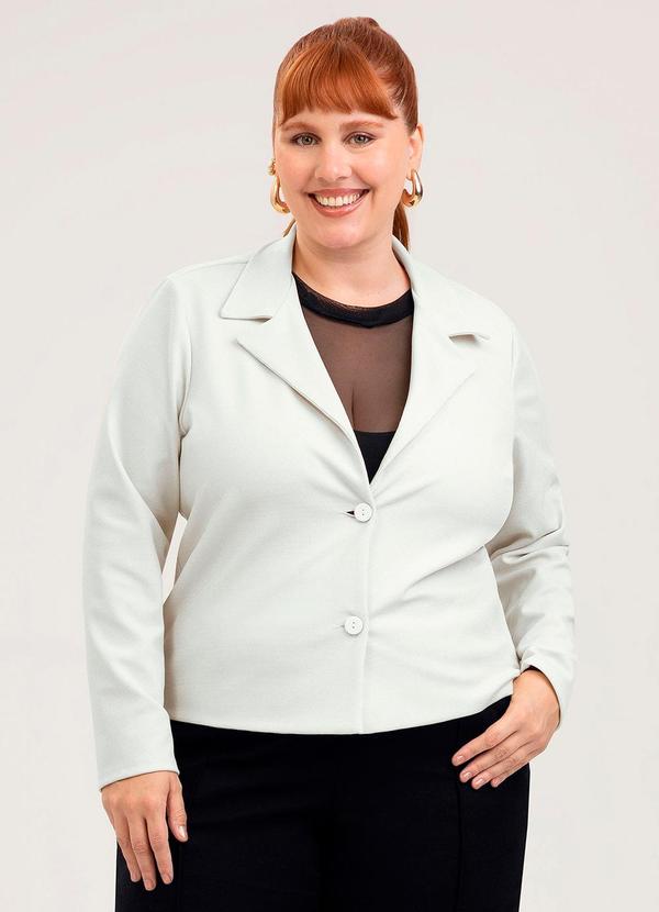 Blazer Plus Size em Tecido com Brilho Off White