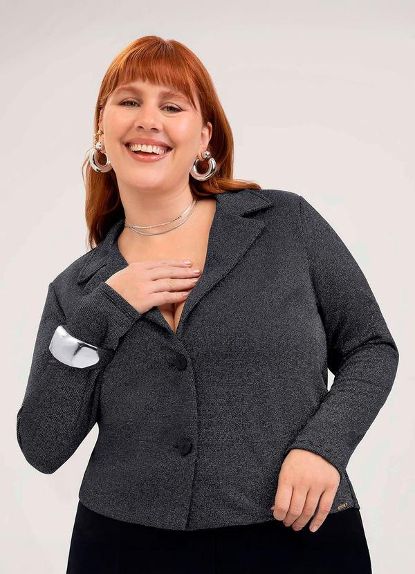 Blazer Plus Size em Tecido com Brilho Preto